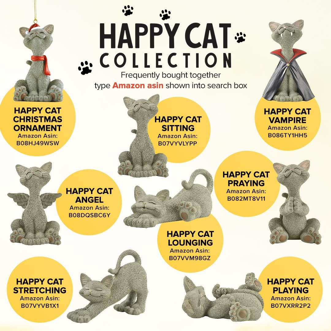 Whimsical Grey Cat Smiling Figurine Funny Collectible - Happy Cat Collection - Cat Lover Gifts for Women, Cat Lover Gifts for Men, Cute Cat Gifts, Cat Office Desk Accessories, Cat Desk Decoration : Everything Else