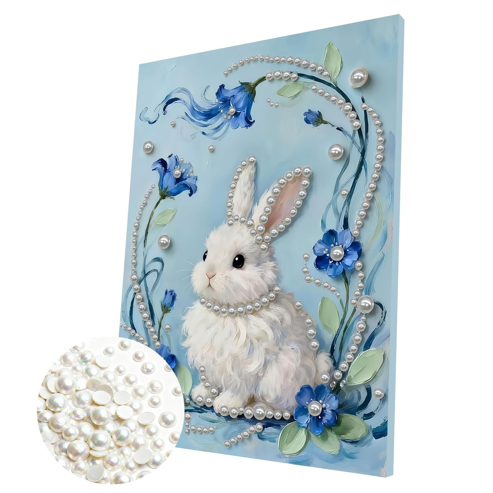 DIY Pearl Painting Kit with Wooden Frame, 3D Plastic Pearl Gemstone Ocean Art Craft for Adults Beginners, Diamond Art Kits for Adults, Home Wall Decor Ready Gift for Women(Bunny)(30 * 40cm)