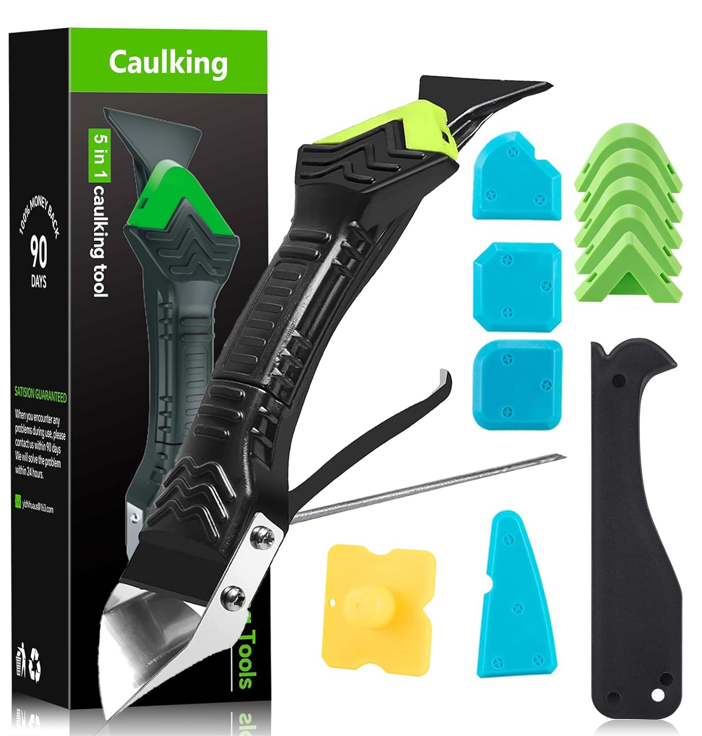 Silikonentferner Silikon Abzieher Silikonentferner Werkzeug Set 5 in 1 Stainless Steel Fugenmesser 6 Auswechselbar Silikonpads Dichtungsdüse ​für Küche Bad Boden Spüle Fenster Abdichtung