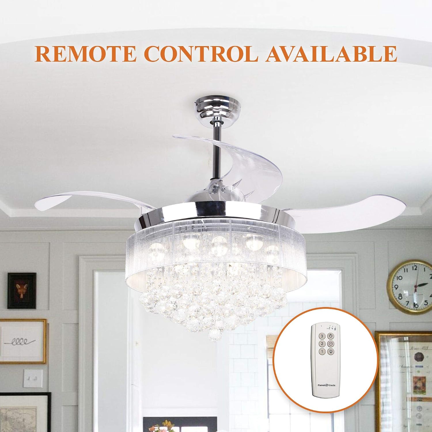 Buy Retractable Ceiling Fan With Lights Led 46 Inch Crystal Chandelier Ceiling Fan With Remote