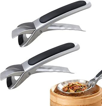 2PCS Hot Plate Gripper,Air Fryer Pans Gripper,Stainless Steel Hot Plate Bowl Retriever,Anti Scald Bowl Holder Clip,Kitchen Lifters Tongs for Egg Custard,Jidangeng,Microwave,Toaster,Oven Steamer