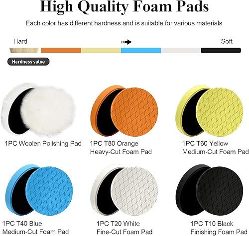 Miniatura 10 de Autolock Almohadillas de pulido de 3 pulgadas, 6 piezas de cara de 3.5 pulgadas de 3.346 in para placa de respaldo de 3 pulgadas, esponja de pulido