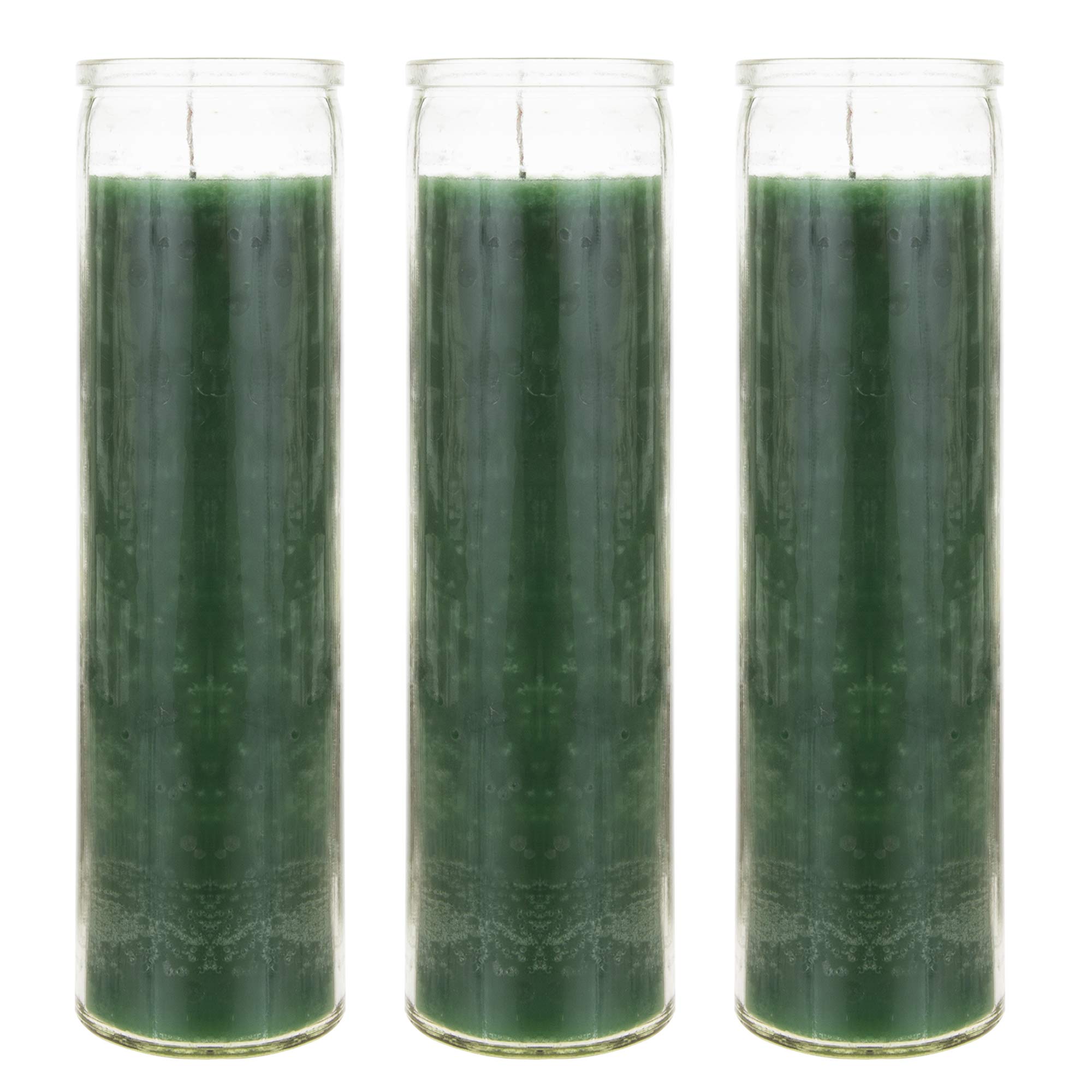 Mega Candles3 pcs Unscented Green 7 Day Devotional Prayer Glass Container Candle, Premium Wax Candles 2 Inch x 8 Inch, Great for Sanctuary, Vigils, Prayers, Blessing, Religious & More