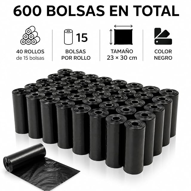 Foto 2 de 7 de KROWN - Bolsas Caca Perro 600 Bolsas, 40 Rollos de Bolsas para Excrementos de Mascotas, Tamaño 23×30 cm…