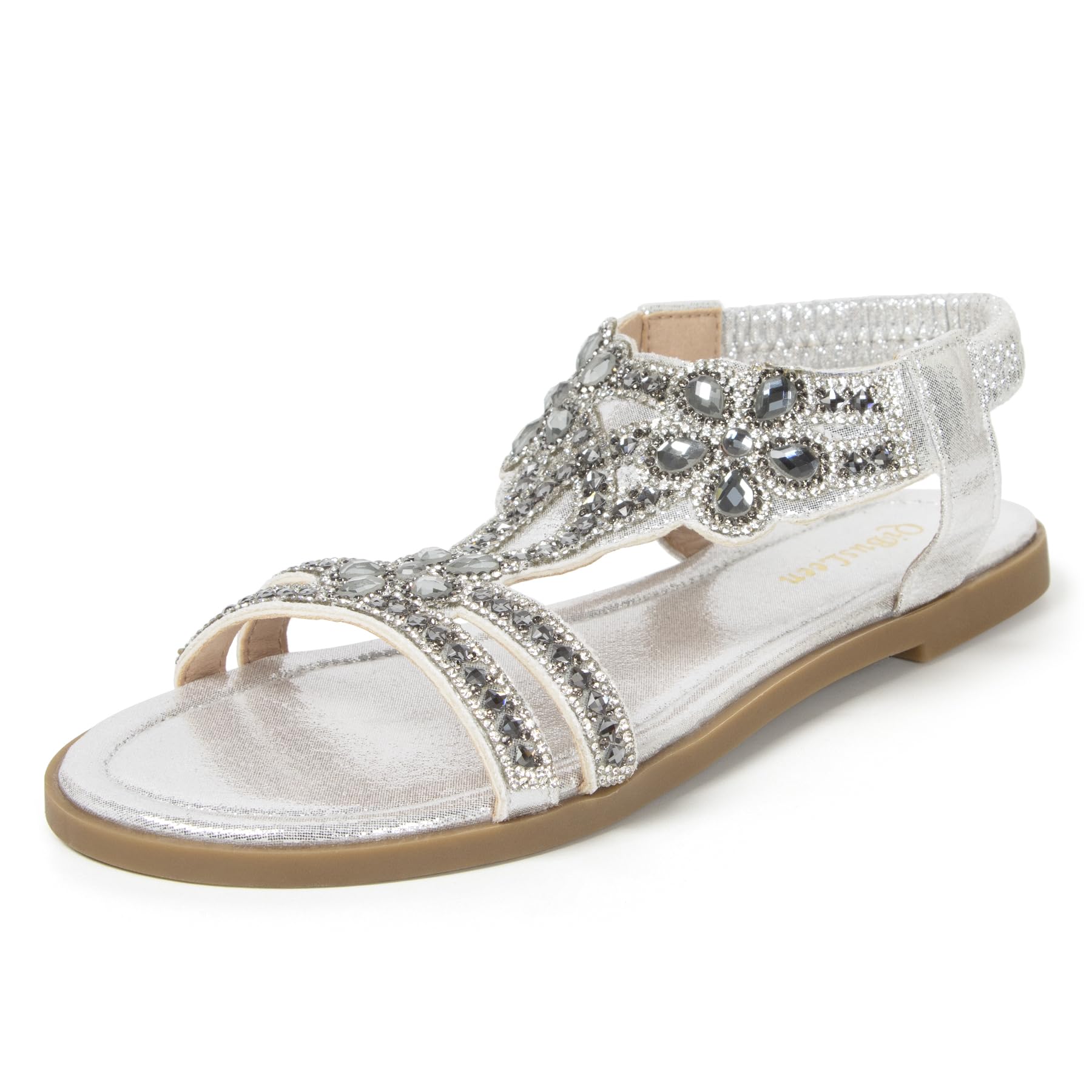 qibusleen Damen flache Sandalen Slip On Sandale mit Strass Damen Sommerschuhe für Urlaub Strand bequeme Freizeitschuhe