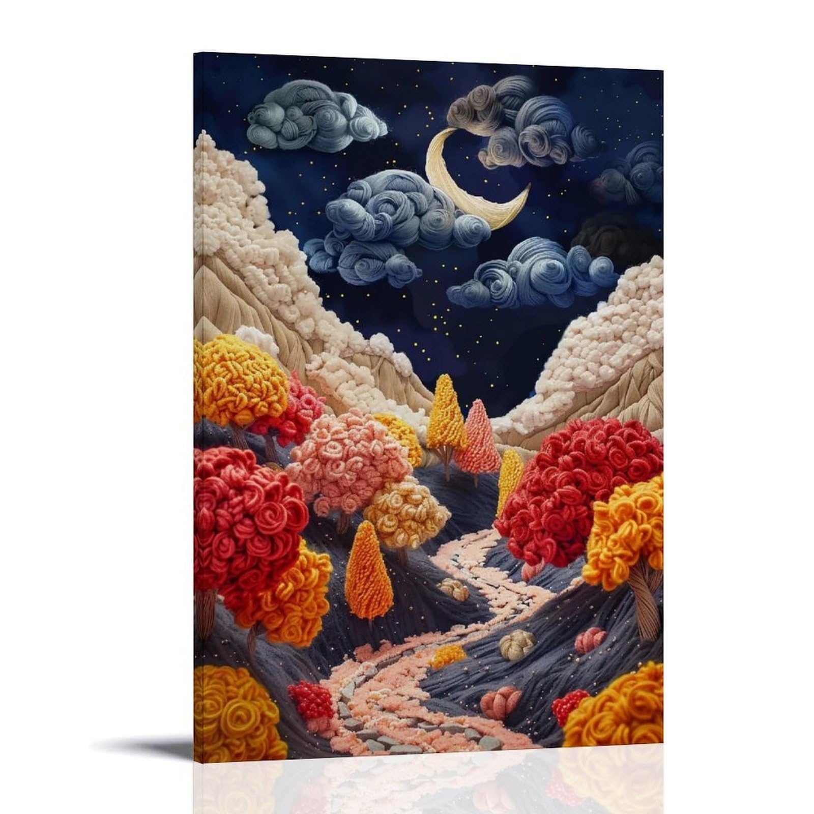 Hueryryhy Frame-Style 24X36inch Wool Knit Autumn Valley Moon 03 Poster Wall Art Canvas Vintage Aesthetic Painting Decor For Rooms 24X36inch Frame-Style