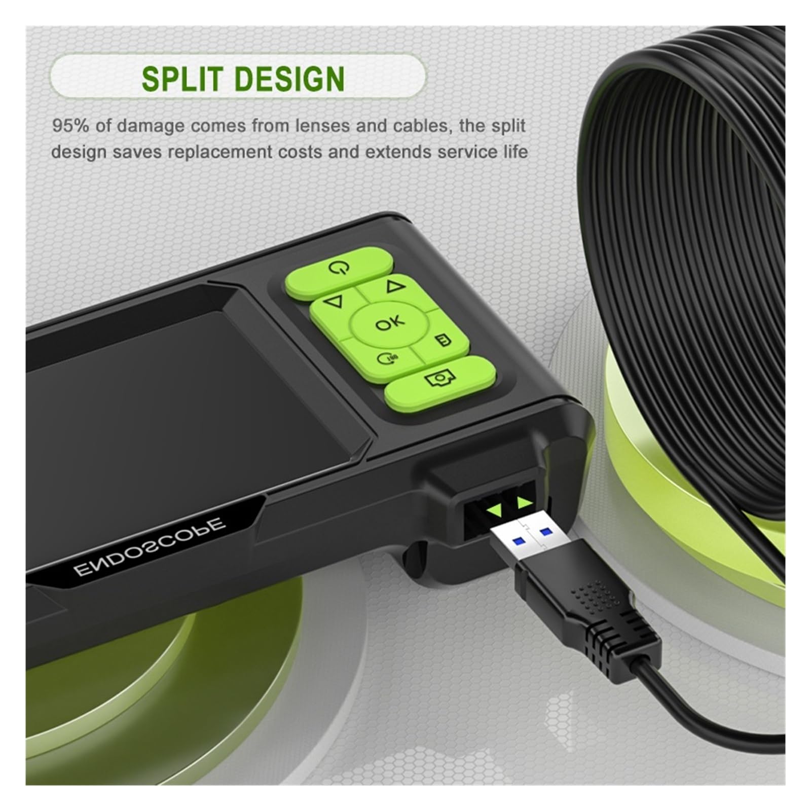 Periscopio, Endoscopio industriale con schermo IPS da 4,3 pollici HD1080P Registra video Boriscopio for ispezione auto Cavo 5 metri(5.5MM Dual)