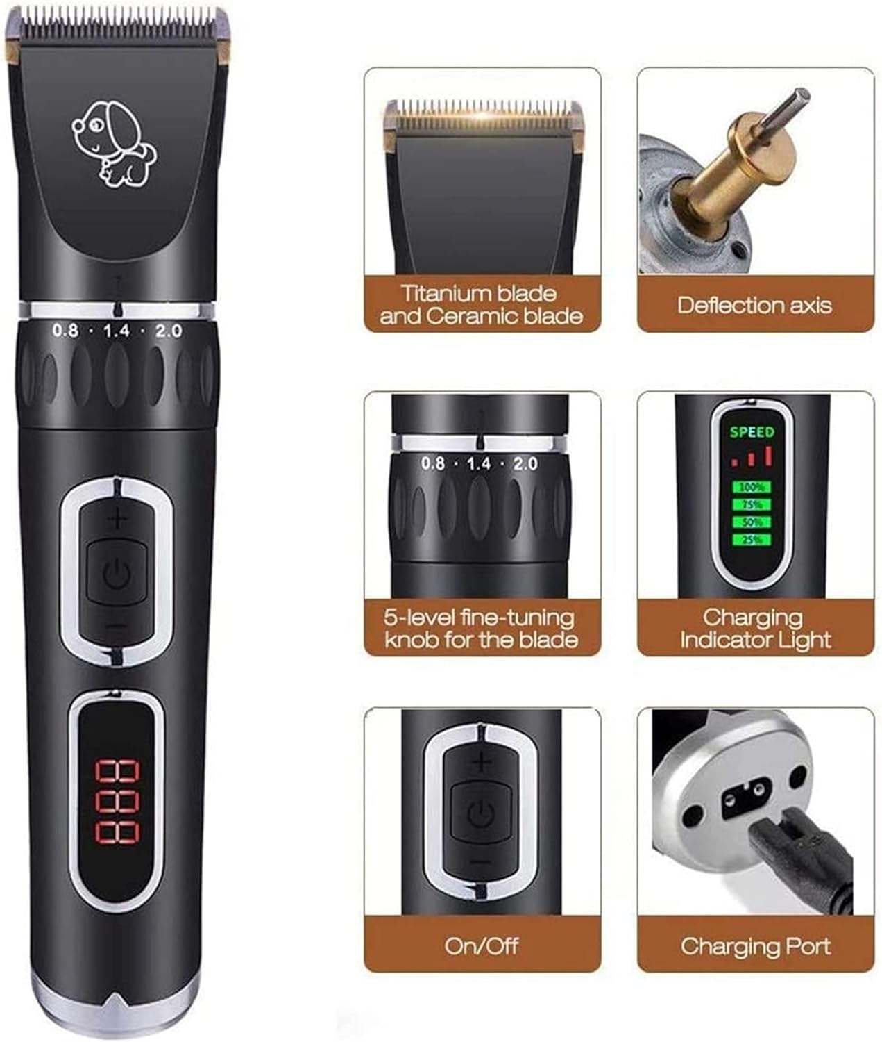 Cordless Pet Grooming Clippers Professional Pet Hair Clippers Detachable Blade with Comb Guides for Small Medium Large Dogs Cats and Other House Animals Pet Grooming Kit