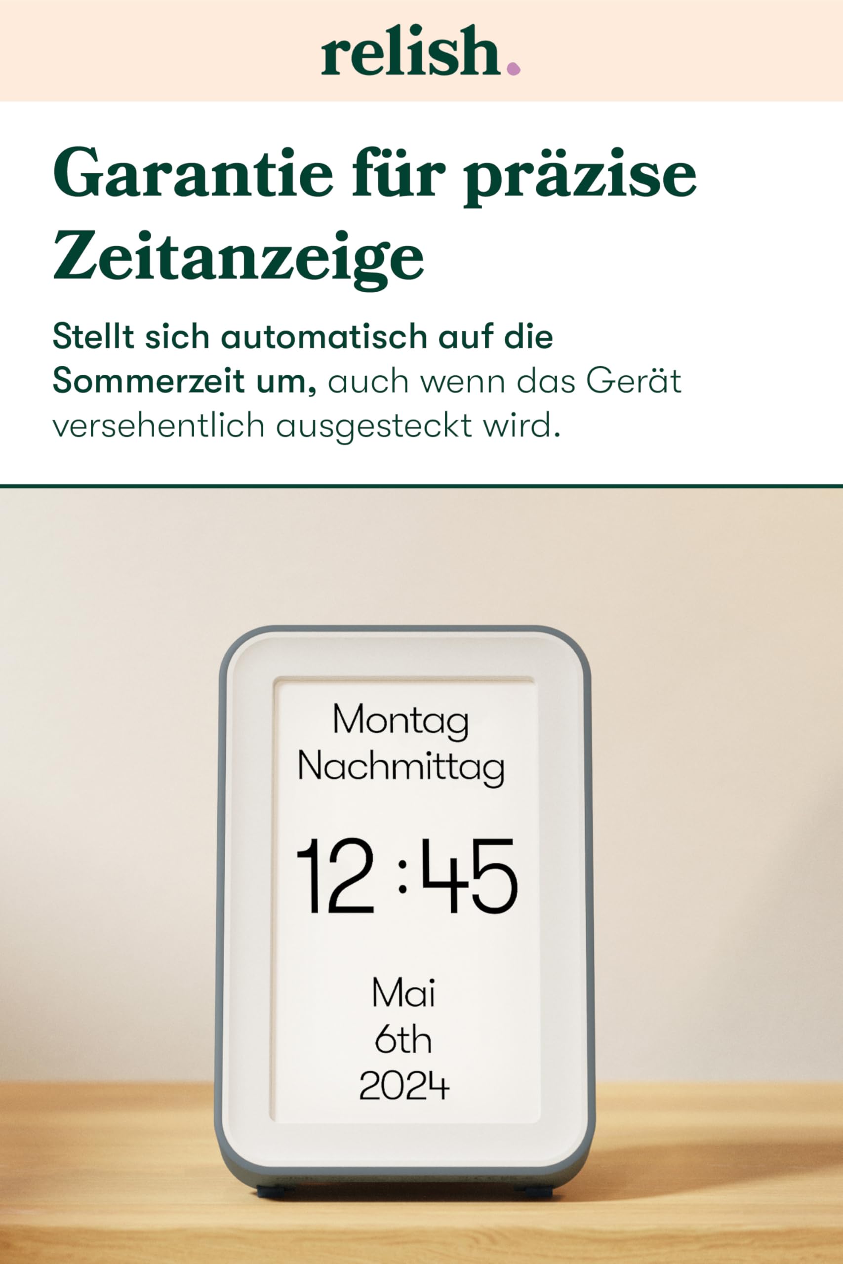 Relish - Demenzuhr Day Connect, Digitale Kalenderuhr mit Tag, Datum und Uhrzeit, großes übersichtliches Display, personalisierte Optionen