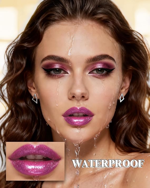 Glitter Red Metallic Lipstick for Women, Long Lasting Hydrating Moisturizing Sparkly Lip Stick, Lightweight Non-Drying Waterproof Creamy Shimmer Pearl Tinted Lip Balm, High Glossy Makeup Gifts-02
