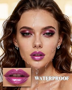 Glitter Red Metallic Lipstick for Women, Long Lasting Hydrating Moisturizing Sparkly Lip Stick, Lightweight Non-Drying Waterproof Creamy Shimmer Pearl Tinted Lip Balm, High Glossy Makeup Gifts-02