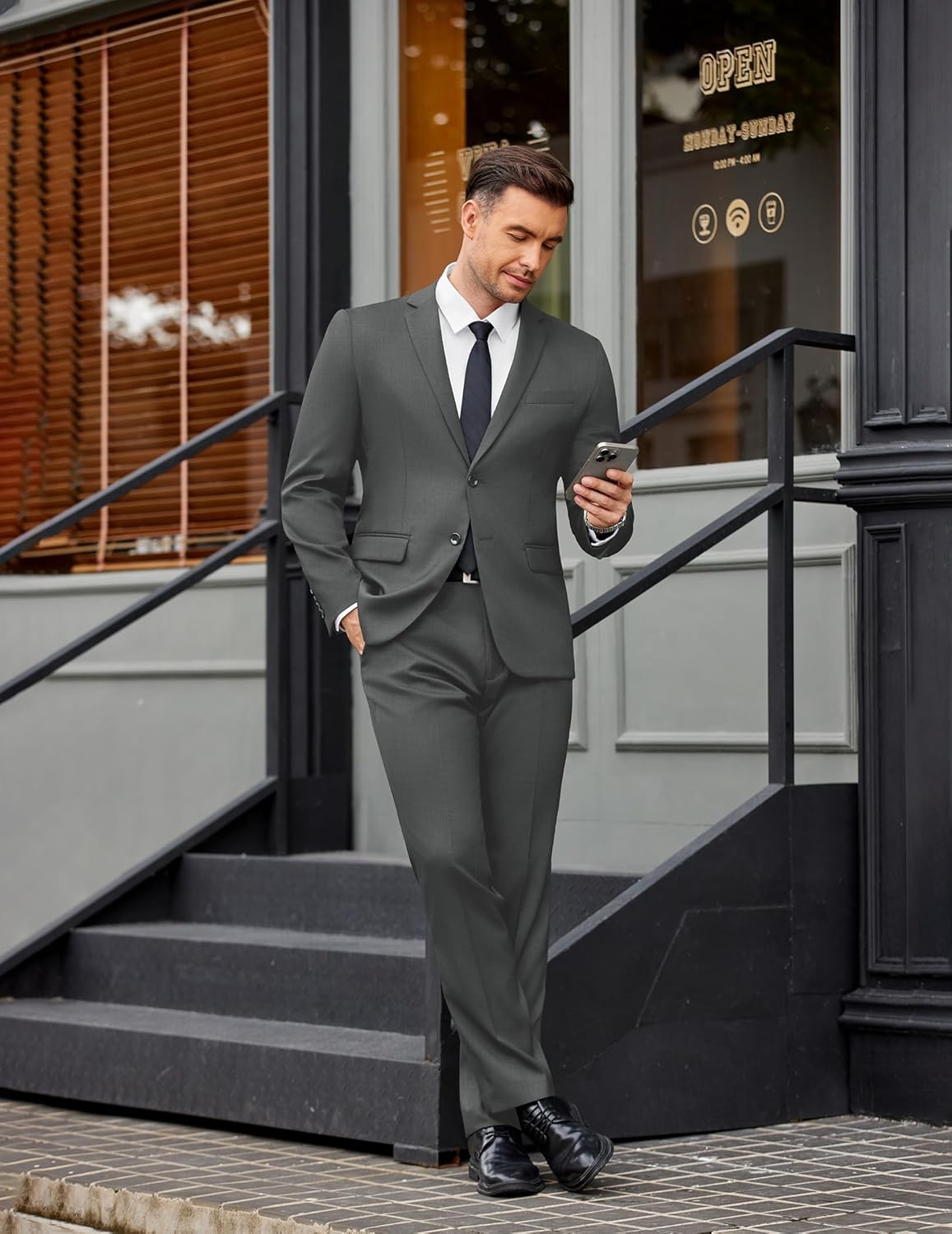 COOFANDY Men's 2 Piece Suits Classic Fit Suit Set 2 Button Blazer Jacket and Dress Pants for Wedding Business Prom - Image 3