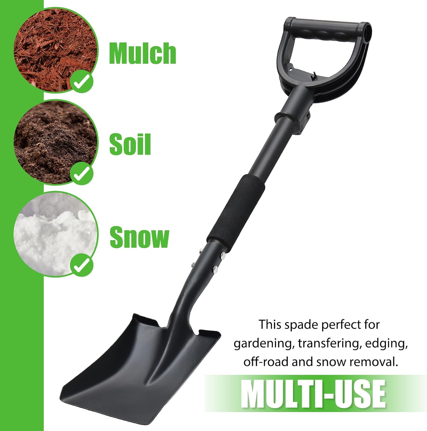 Shovel, Garden Shovels for Transferring, 31” Flat Square Spade Snow Shovel, Small Short Shovels for Car Snow Removal, Digging, Gardening, Trenching, Landscaping, Metal Scoop Shovel with D-Handle Grip