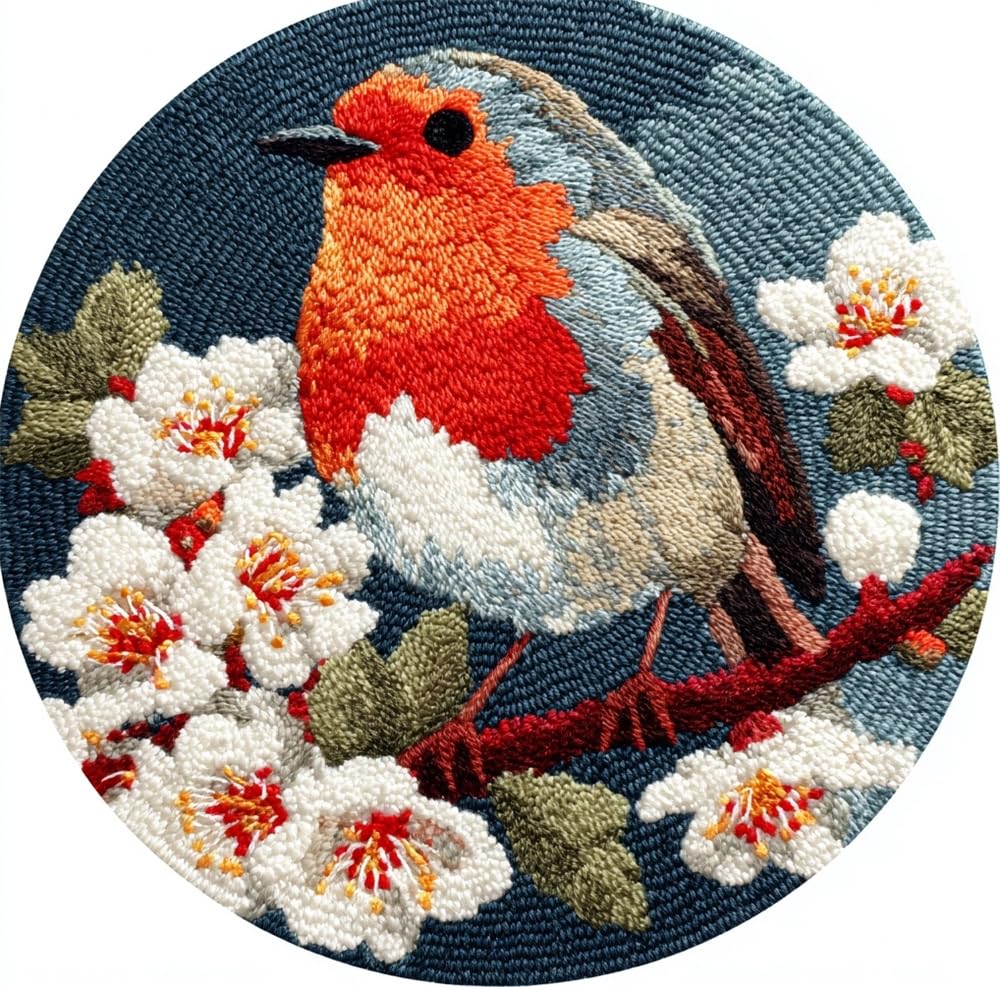 kitphoenix Rug DIY Crafts Yarn Carpet Round Shape Robin Christmas Bird