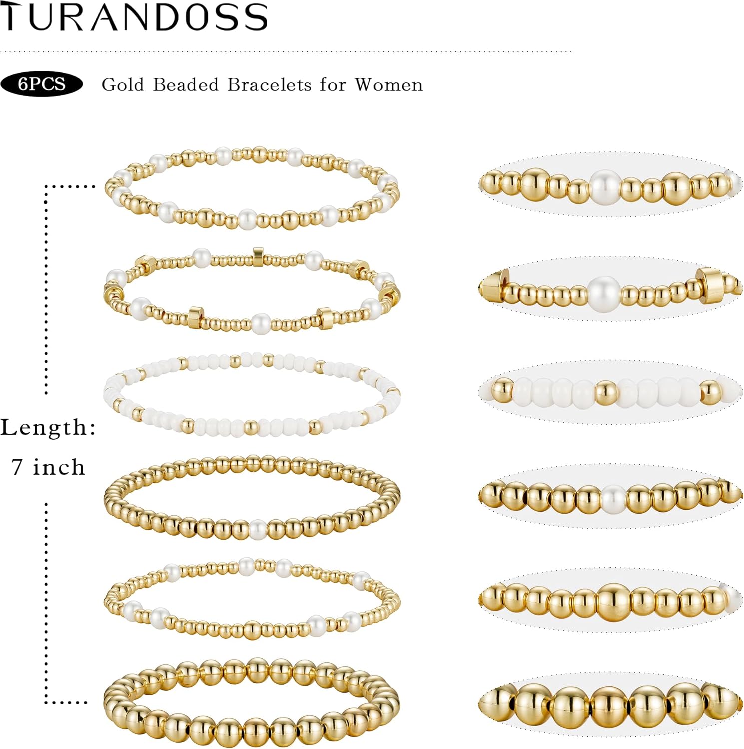 Turandoss Gold Beaded Bracelets for Women Girls - Dainty 14K Gold Plated Turquoise Cross Bead Bracelet Pearl Bracelets Set for Women Heishi Clay Beaded Bracelet Jewelry Gifts for Her - Image 5
