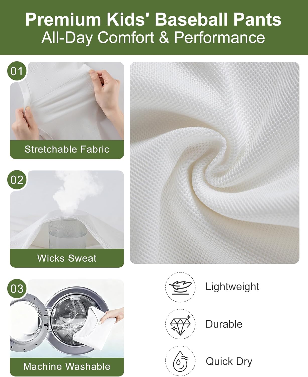 Toddler Baseball Pants for Kids Boys & Girls - 3T / 4T / 5T / 6Y / 7Y Softball Pants with Belt Loops Reinforced Knees - Image 3