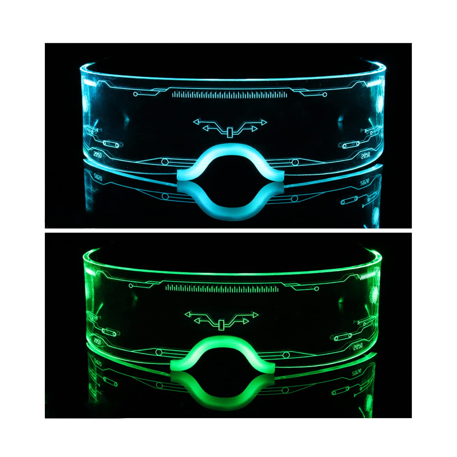 FencyCyberpunk Glasses, USB Rechargeable LED Glasses whit Bilaterally Controllable, 7 Colors Changing Flashing