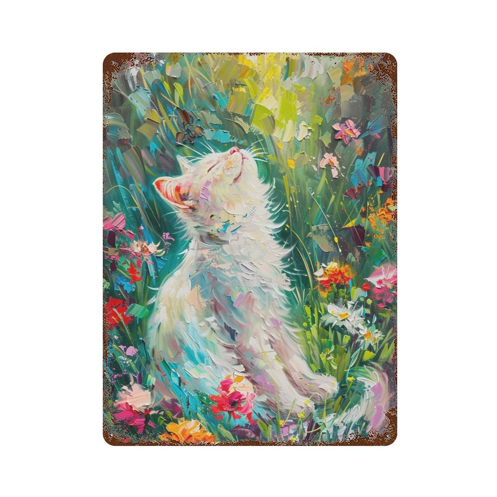 HDURYEYRYY Sunbathing Cat in Wildflower Meadow 03 Wall Retro Iron Vintage Art Metal Tin Sign Poster Modern Home Cofffee Club Art Bar Shop Decor Style 40x30cm