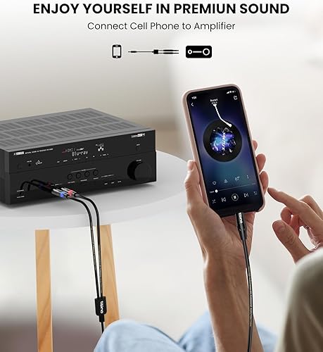 Miniatura 5 de TISINO - Cable TRS estéreo de 18" a dual TS mono con divisor en Y de 14", cable estéreo con miniconector auxiliar de 3.5 mm a conector de 6.35 mm, 1