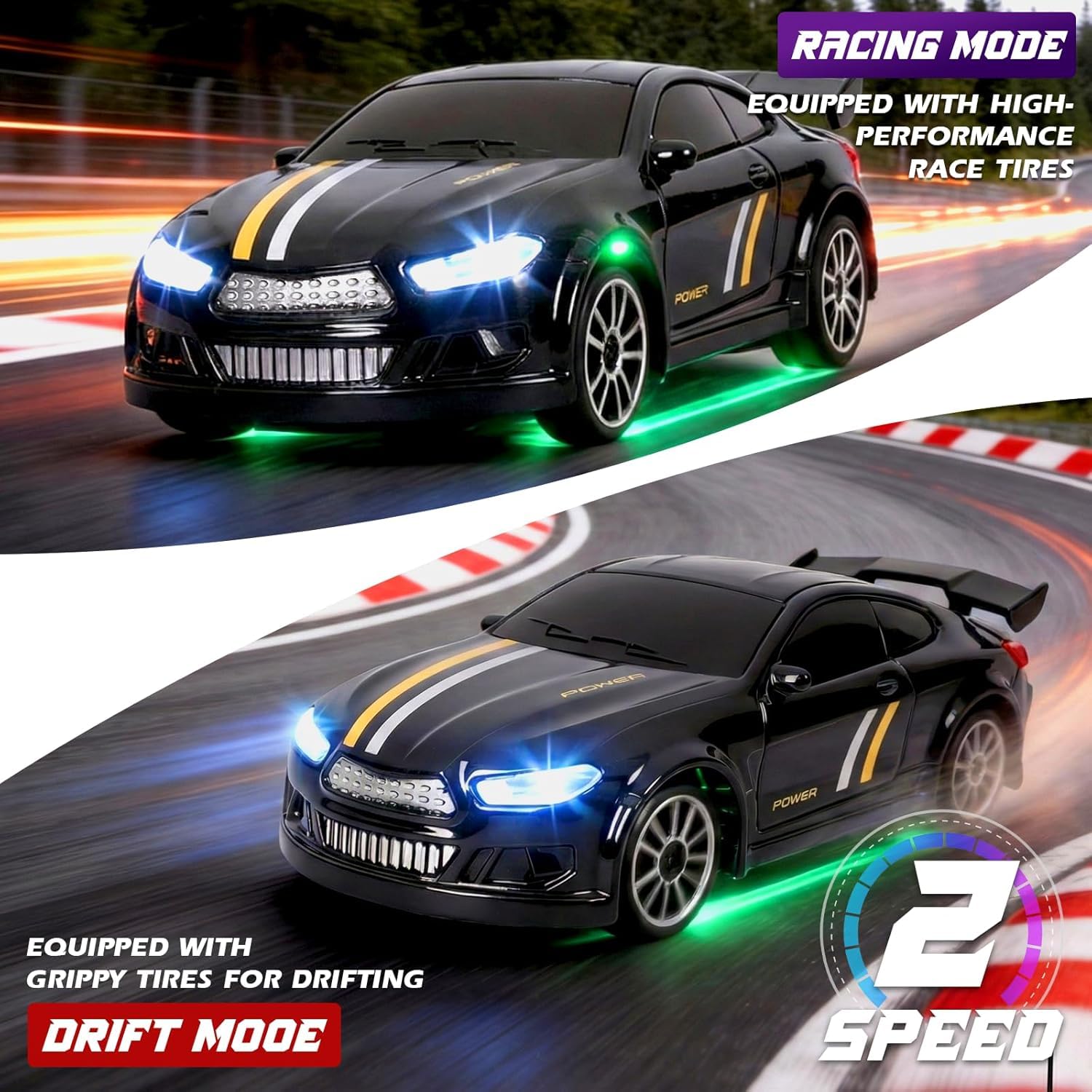 Umikk 1:64 Mini RC Drift Car mit LED-Beleuchtung, Allradantrieb (Stil 3) | 2,4 GHz Mini-Ferngesteuertes Driftauto mit 4 Hindernissen und 2 Geschwindigkeitsmodi, Geschenke für Kinder und Erwachsene