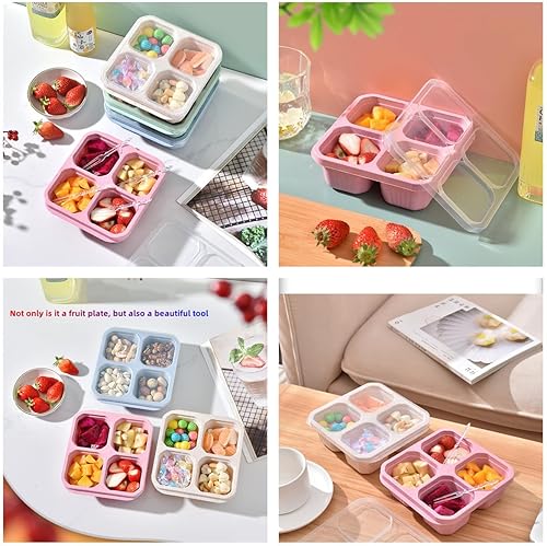 Miniatura 5 de Paquete de 4 recipientes para aperitivos, caja de aperitivos de 4 compartimentos, recipientes divididos para almacenamiento de alimentos para el