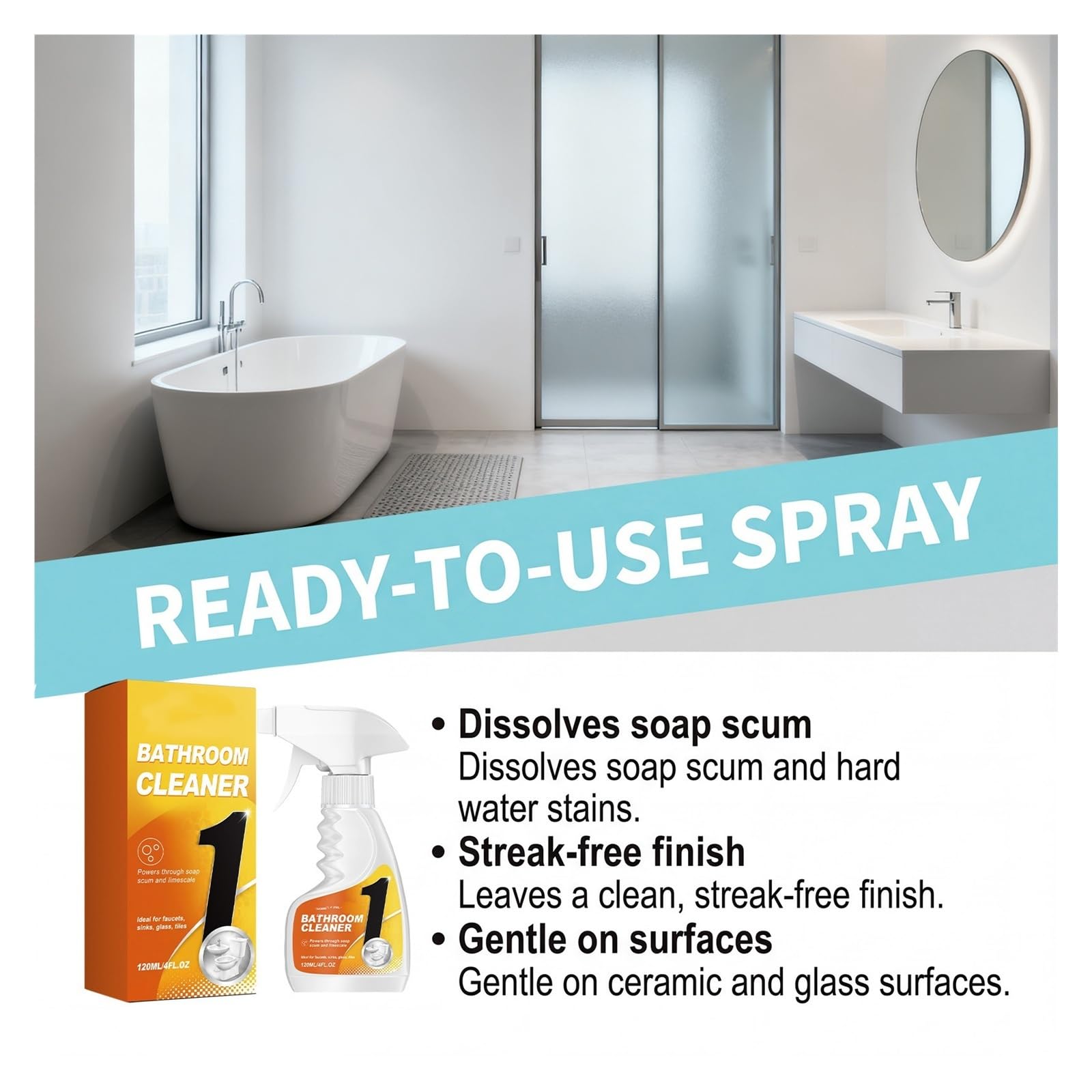¡Un artículo imprescindible for el hogar! Limpiador de baño de 120 ml, elimina rápidamente la cal y los restos de jabón y refresca las manchas de azulejos(4pcs)