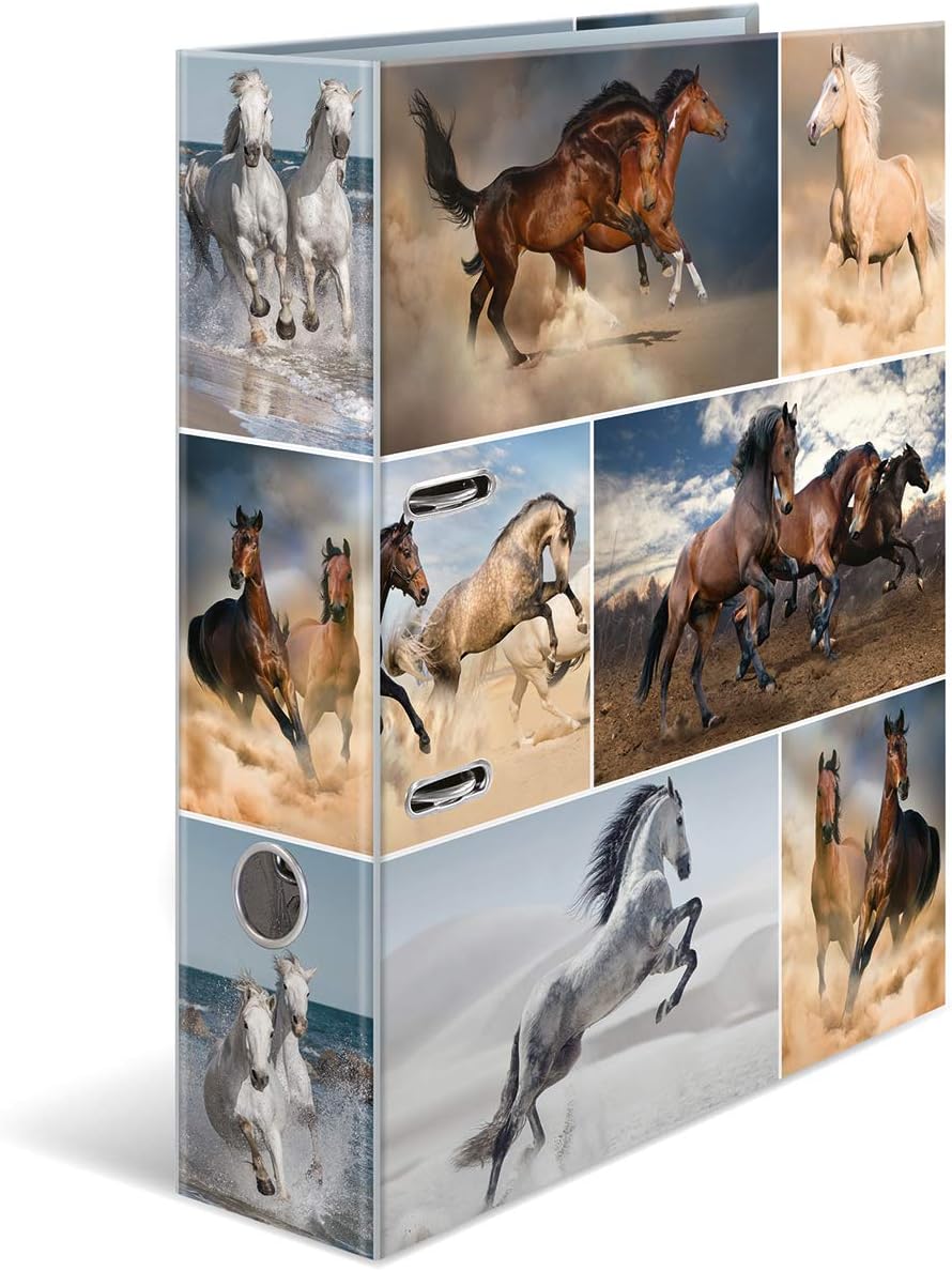 HERMALever Arch File Animals with Horses Motif, A4, 70 mm Spine, with Inner Print, 1 Folder