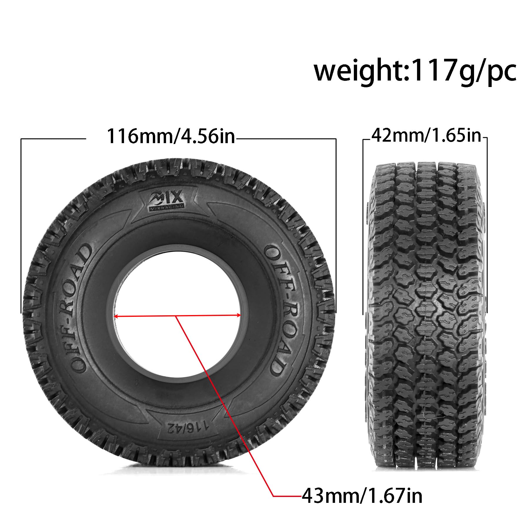 1.9? 1/10 RC Crawler Tires 116mm OD Mud Terrain Tire Soft Rubber Tire with Foam Inner Tubes for Vehicles 1:10 RC Crawler Universal All-Terrain for Axial TRX4 6 SCX10 9004 SCX10 III%t051