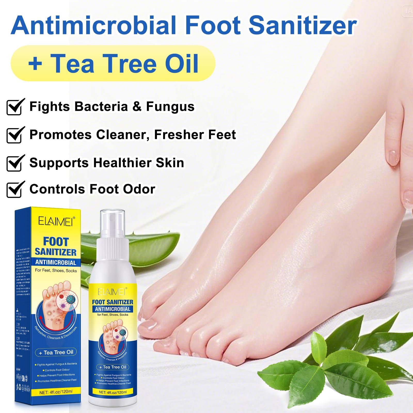 Spray Para Pies, Spray Para El Olor De Pie s Con Aceite De áRbol De Té, PrevencióN Del Pie De Atleta, Alivia La PicazóN Y Protege Contra Los Olores Desagradables, Refresca Los Pies 120ml