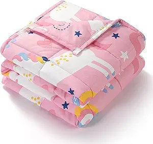 Kivik Cooling Weighted Blanket 7 Pounds, Breathable Weighted Blankets, Ultra Soft Heavy Throw for Relaxing & Sleeping, Machine Washable, 41 x 60 Inches, Cute Unicorn Printing, Light Pink