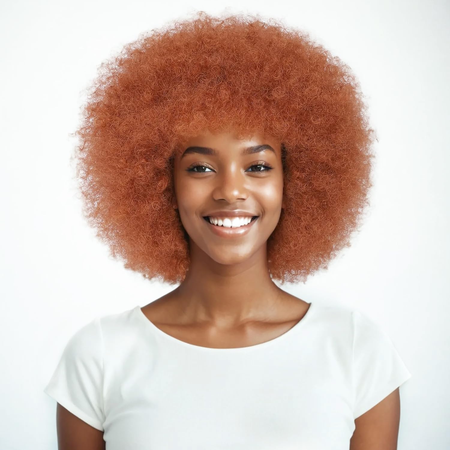 YOKAS Short Afro Wig with Bangs for Black Women Ginger Orange 70s Puff Afro Kinky Curly Wig for Men 10 Inch Natural Looking Fluffy Large Bouncy