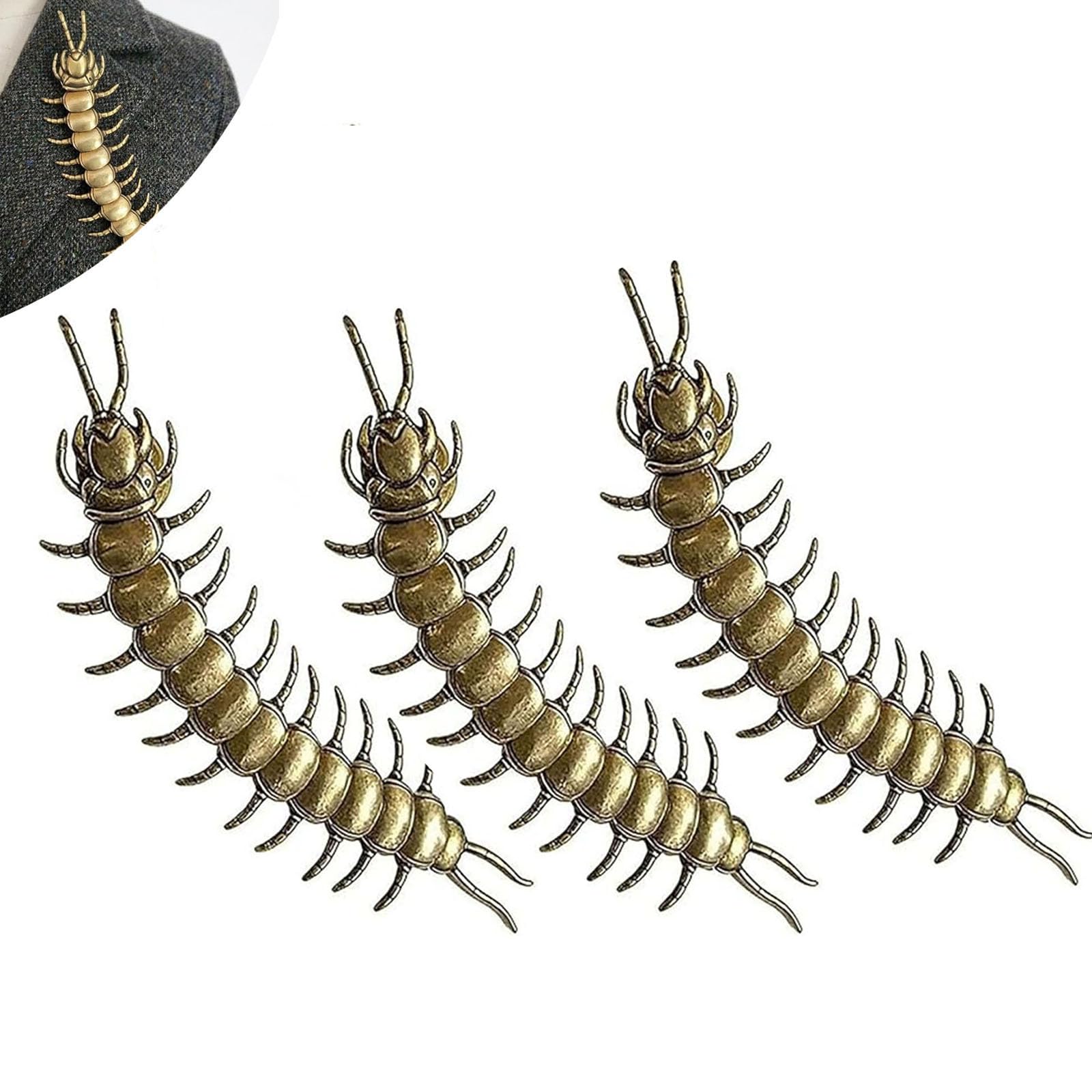 Cache-bouton Centipede, Clip de bouton rétro en laiton mobile, Manchon décoratif animalier, Broche et accessoire pour col de vêtement