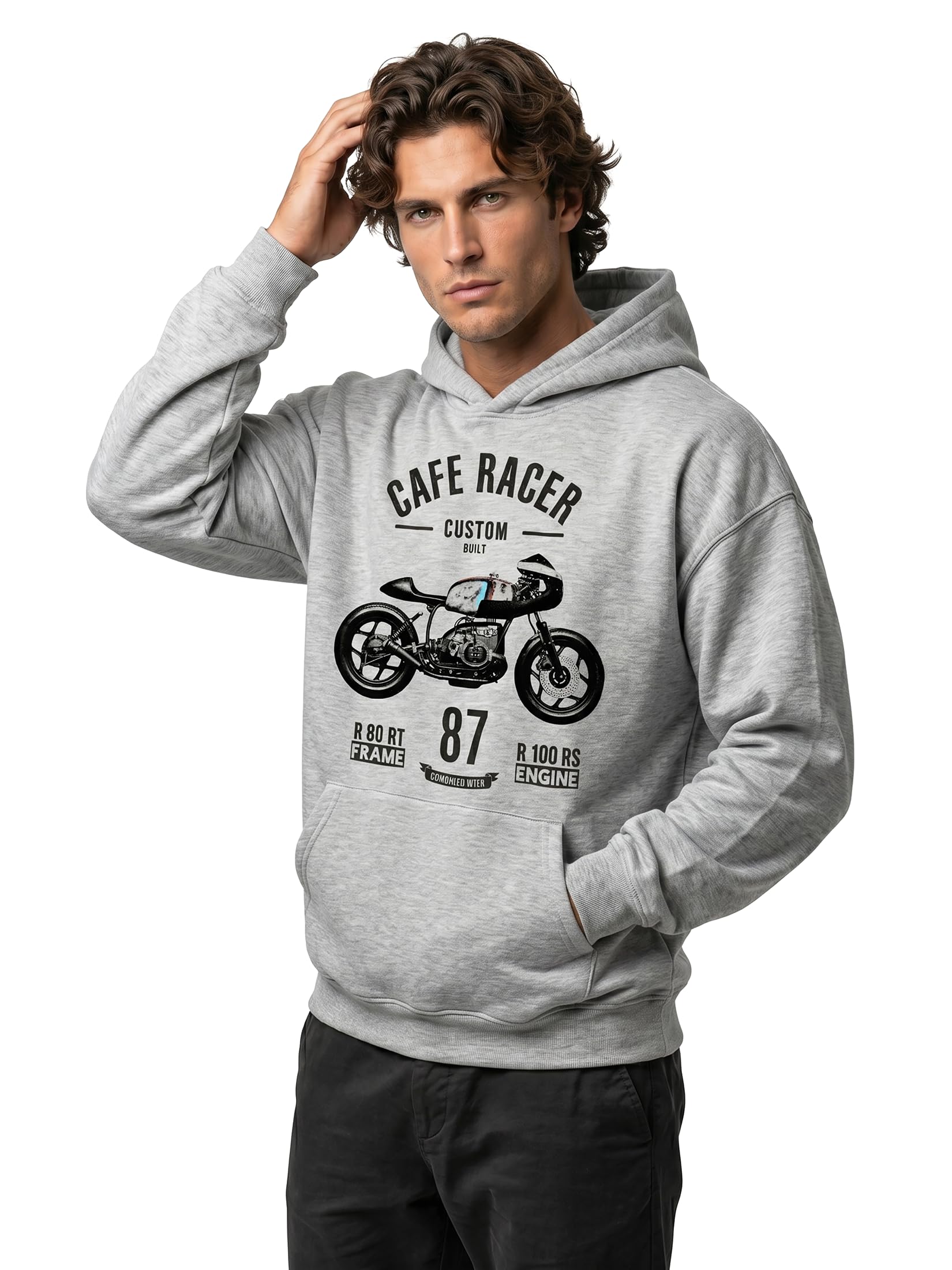 Makaya Pull à Capuche Homme Cafe Racer R100 Sweat Shirt Hoodie Sweatshirt