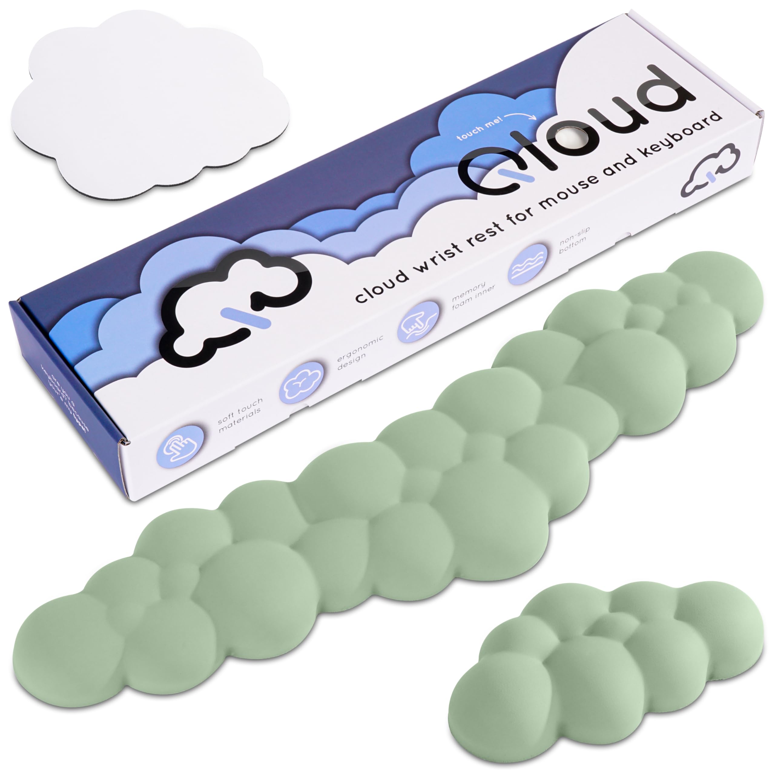 Qloud Cloud Wrist Rest Keyboard – Cloud Palm Rest Keyboard Rest Desk Cloud Wrist Pad – Keyboard Wrist Rest for Computer Keyboard Gaming Wrist Rest Cloud Arm Rest Keyboard Wrist Pad - Pastel Green