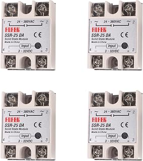 Coliao 4pcs SSR-25DA Solid State Relay Module DC 3-32V to AC 24-380V 25A - Noiseless, Spark-Free Industrial Switch