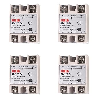 4pcs Solid State Relay SSR-25DA DC to AC Input 3-32VDC to Output 24-380VAC 25A 250V Solid State Relay Module