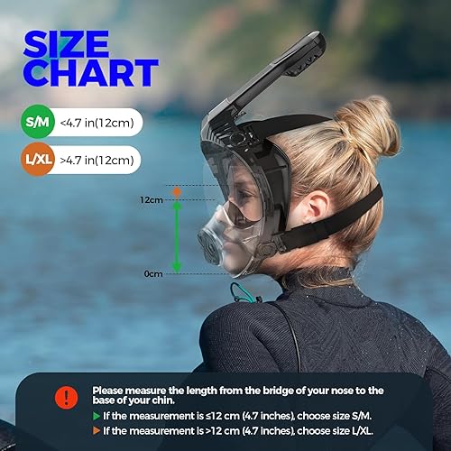 Miniatura 5 de Máscara de esnórquel de cara completa para adultos, equipo de esnórquel para niños, diseño antivaho y antifugas con vista panorámica de 180°,