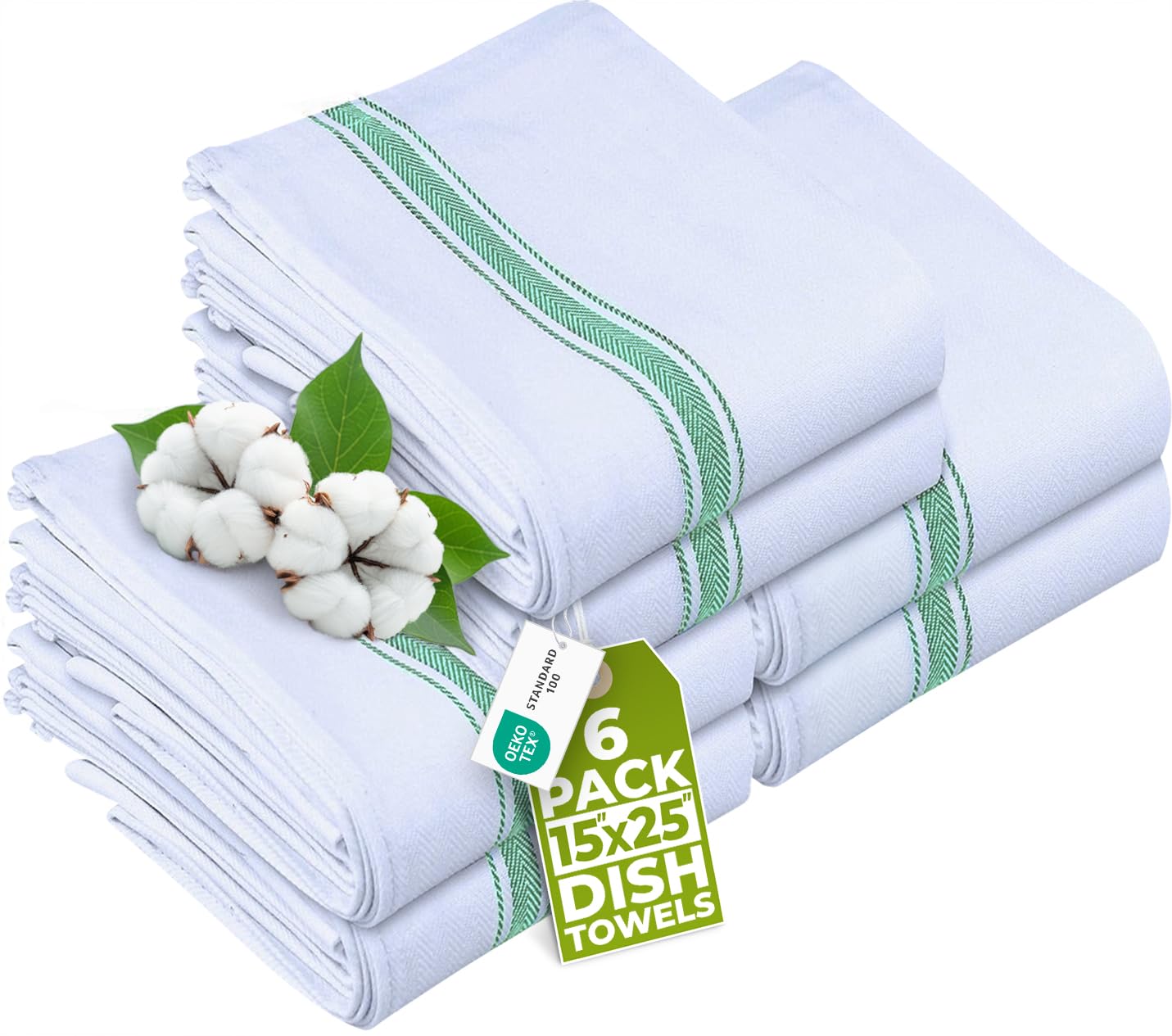 Utopia Towels Green Dish Towels [6 Pack - 15 x 25 Inches] 100% Ring Spun Cotton Highly Absorbent & Reusable Cleaning Bar, Tea, Kitchen and Dishcloths Set - 200 GSM