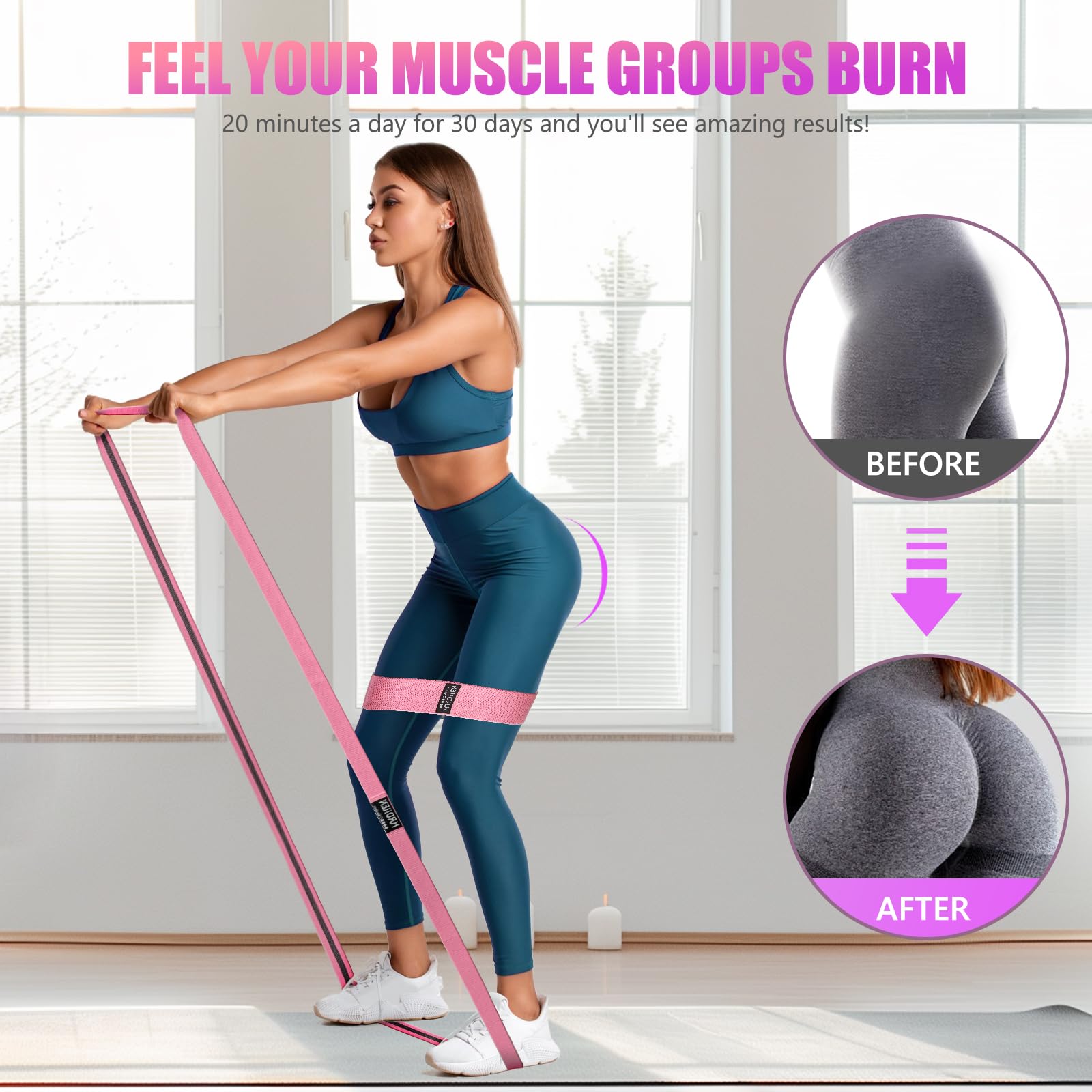 Fasce di resistenza per esercizi, fasce elastiche per allenamento, fasce larghe di resistenza, per gambe e glutei, attivano glutei e cosce