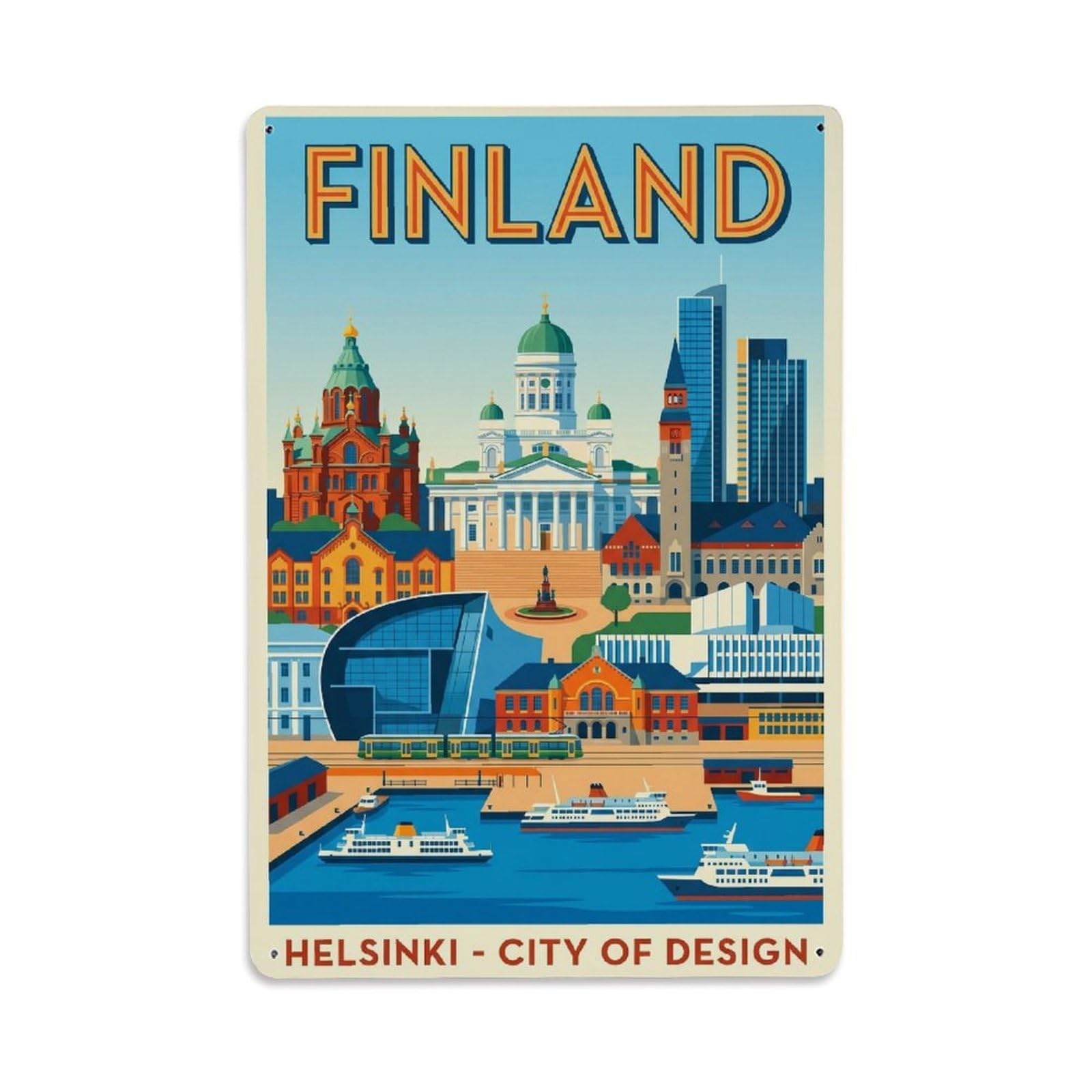 Olhnbad Style Helsinki City Design Harbor Maritime Travel Metal Tin Sign