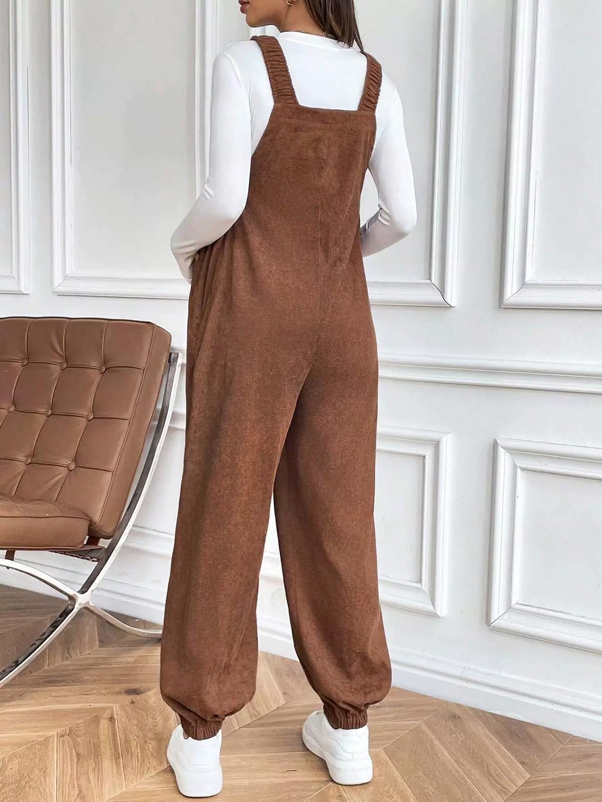 Generico Tuta in velluto a coste per gravidanza alla moda con spalline regolabili tasca frontale gamba larga casual per maternità