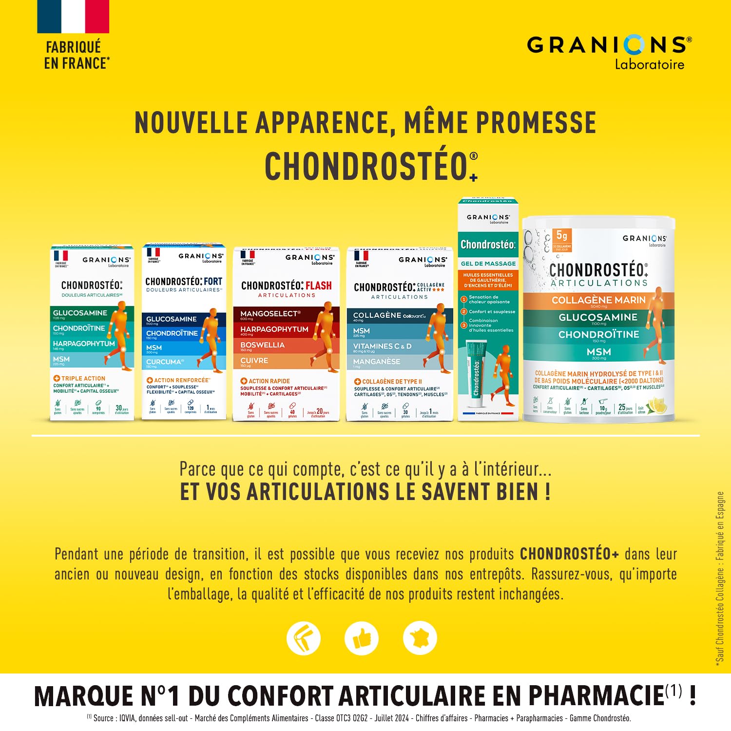 GRANIONS - Collagene Marin Poudre - CHONDROSTEO + Articulations - glucosamine chondroitine msm - collagene articulations - Glucosamine Chondroitine - msm - Goût citron - 250 g
