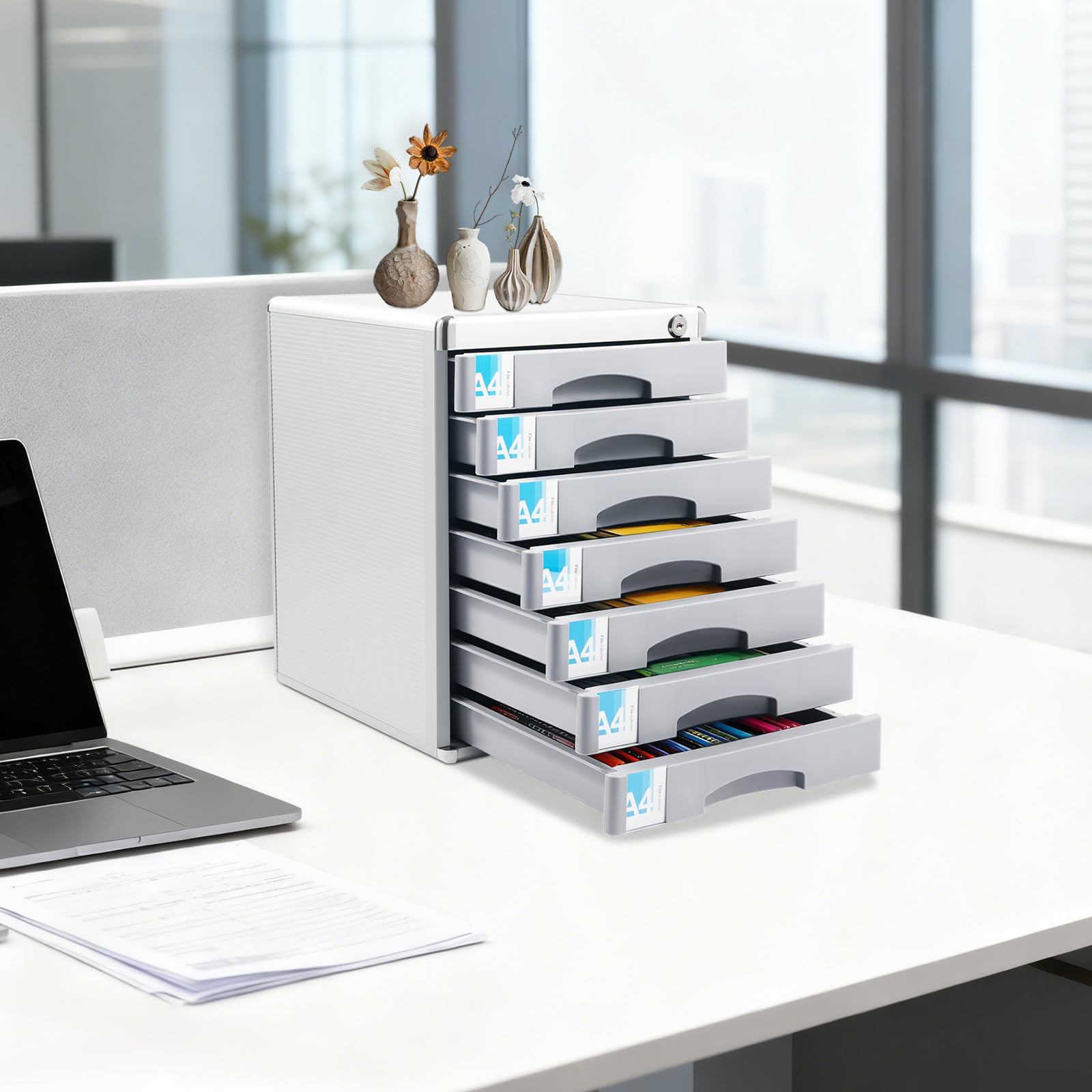 Organizer per cassetti, con 7 cassetti, per ufficio, 30 x 36 x 40,5 cm