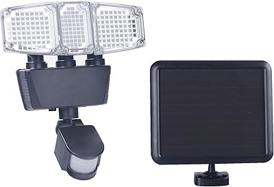 FORCETEKDATA Solar Powered Motion Light - Triple Head, 182 LED with 1300 Lumens Output, 180 Degrees and 30ft Detection Range and Distance, All Weather Resistant and Almost Anywhere Mountable.