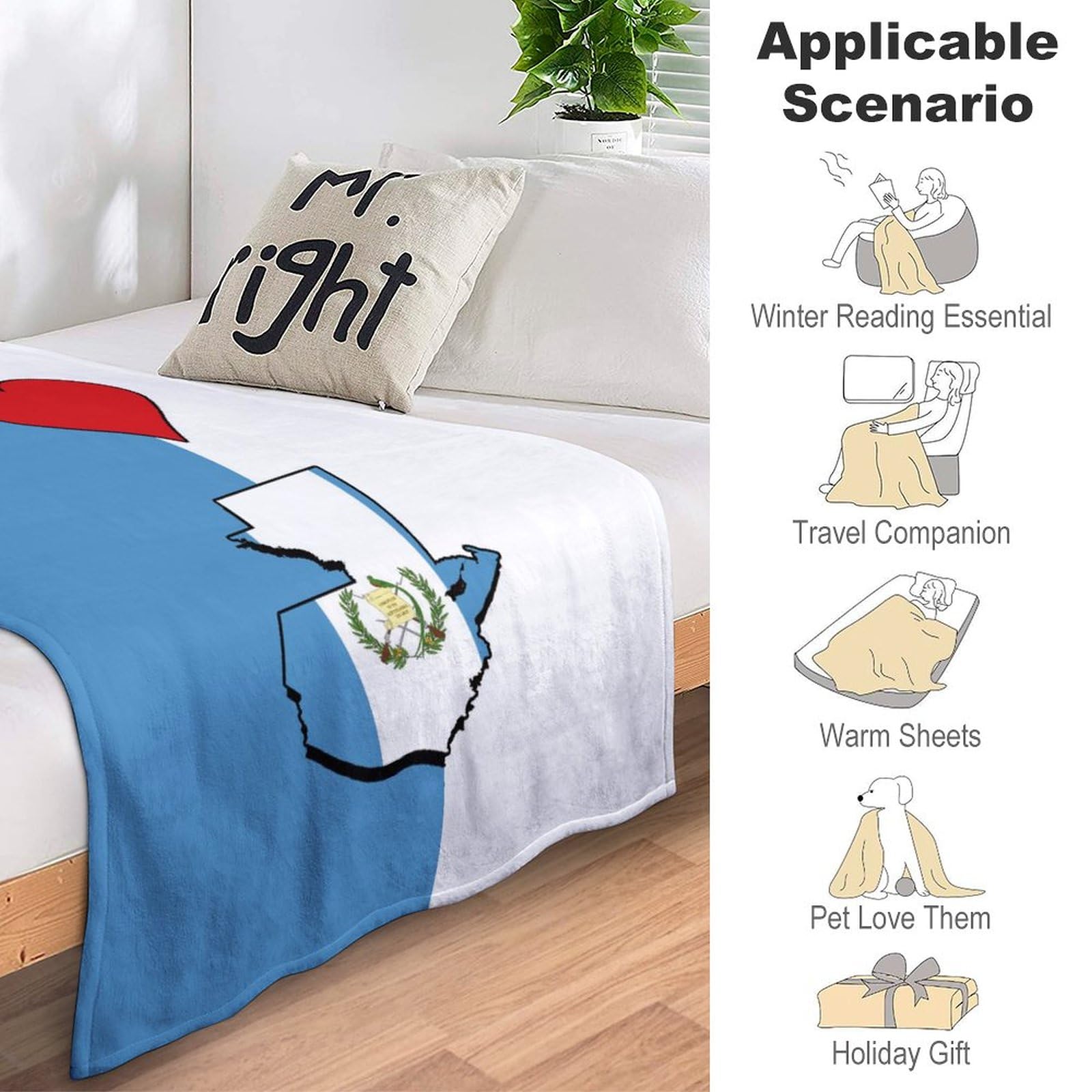 Coperta in pile con motivo a bandiera del Guatemala, leggera, super