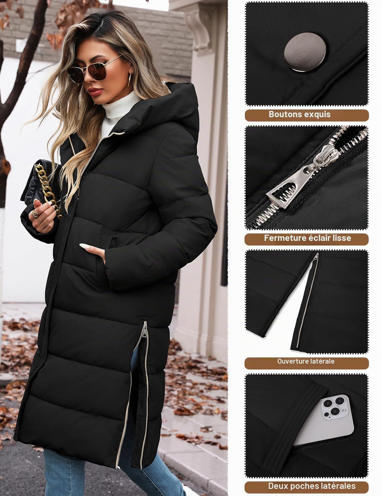 Tuopuda Manteau Femme Hiver Veste Chaud Manteaux Automne Parkas Blouson Zippée à Capuche Coat Longues Casual Jacket Outercoat avec Poches Vêtement d'extérieur d'Hiver