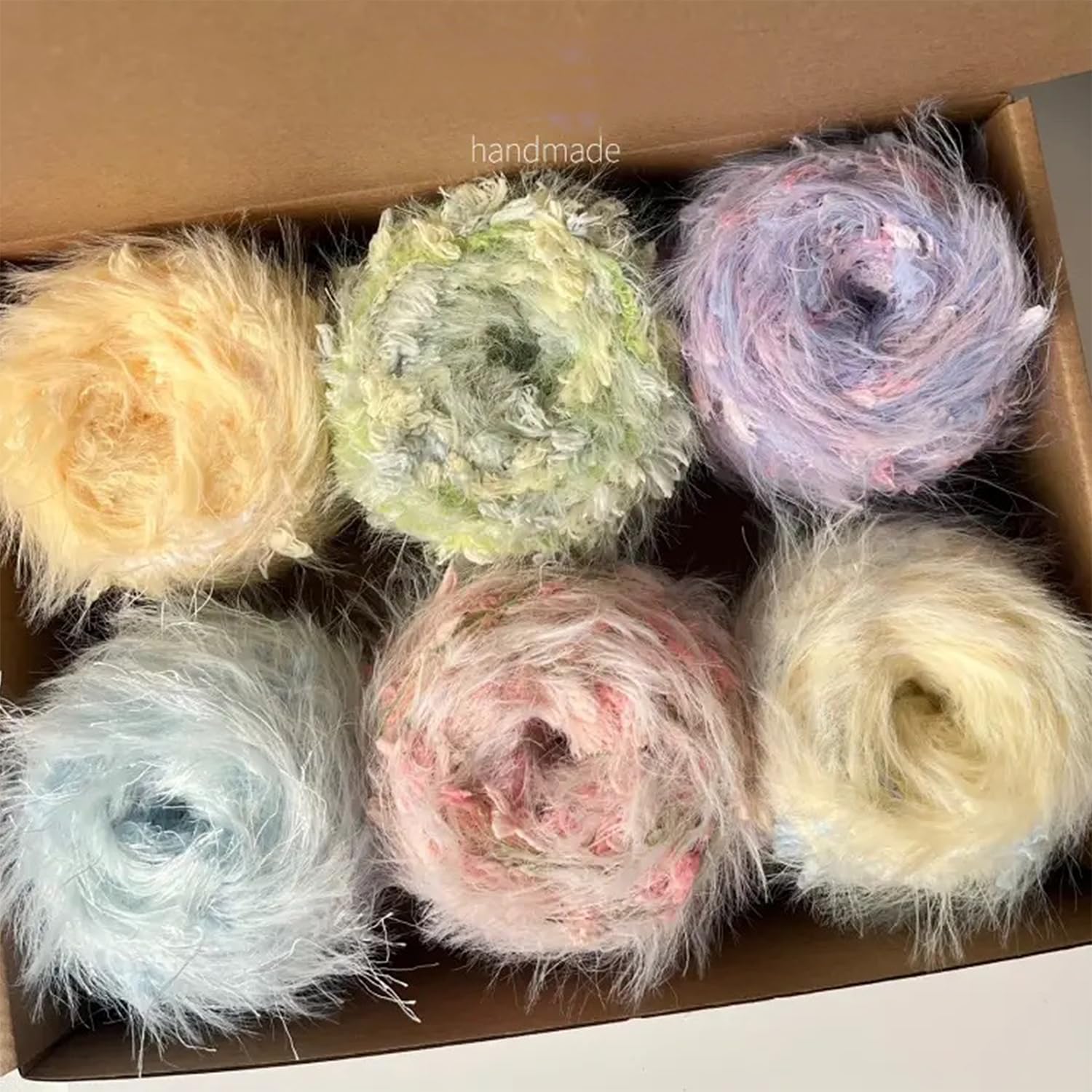 Blind Box WWnYYUS Hand Spun Yarn 6 Pack of 50g/Skein Blind Box Wool Cotton Mohair Acrylic with Hand Art Blended Colorful Handmade