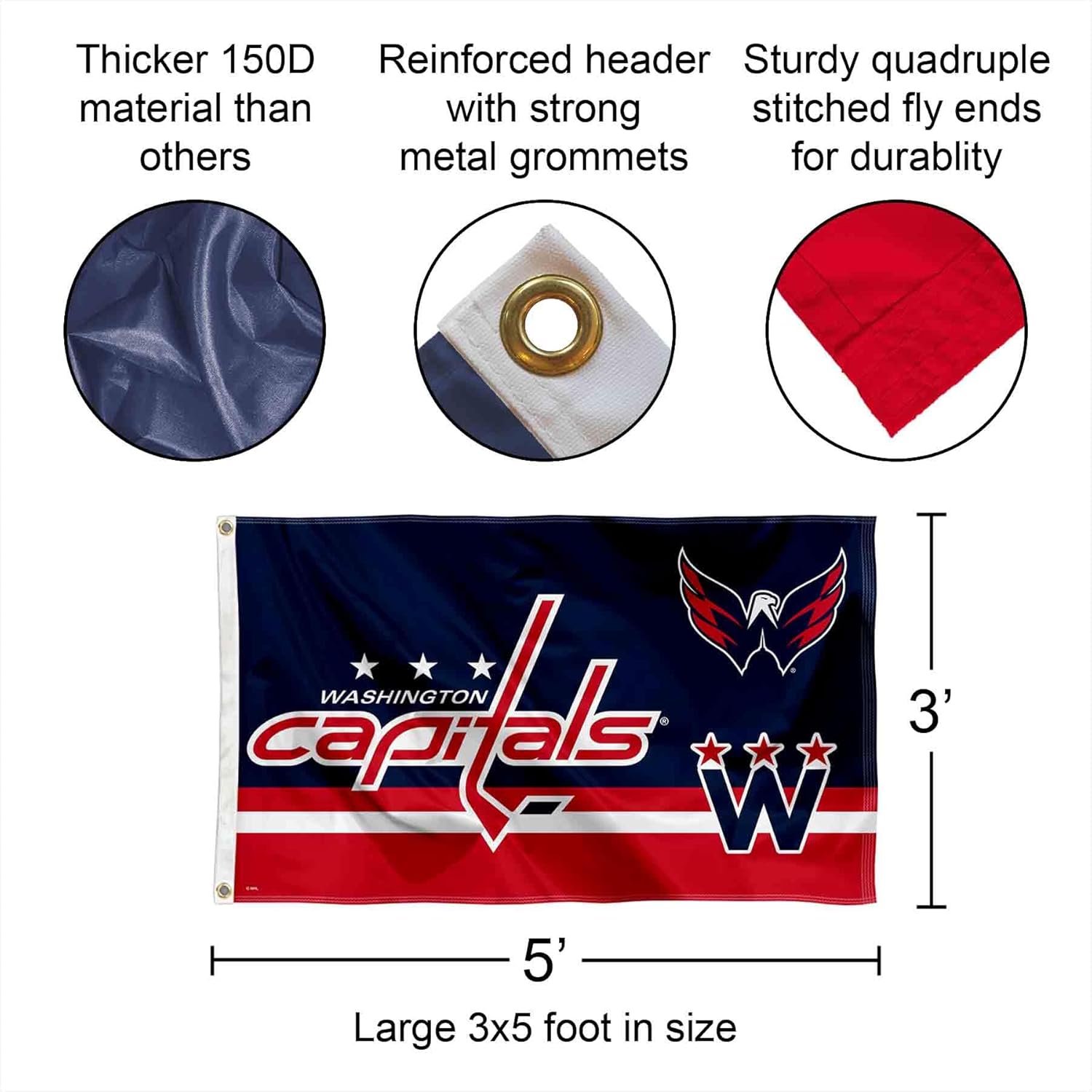 Washington Capitals Logo Insignia 3x5 Feet Banner Flag - Image 2