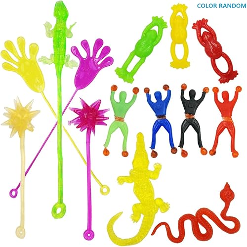 Miniatura 2 de DoDoMagxanadu Paquete de 14 juguetes elásticos surtidos de juguetes adhesivos para niños, rellenos de cesta de mano adhesiva, juguetes novedosos