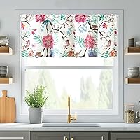 Vista 158 de VOGOL Cenefas con patrón de pájaros para ventanas de cocina, cenefa texturizada de lino con estampado floral y pájaros para ventanas pequeñas